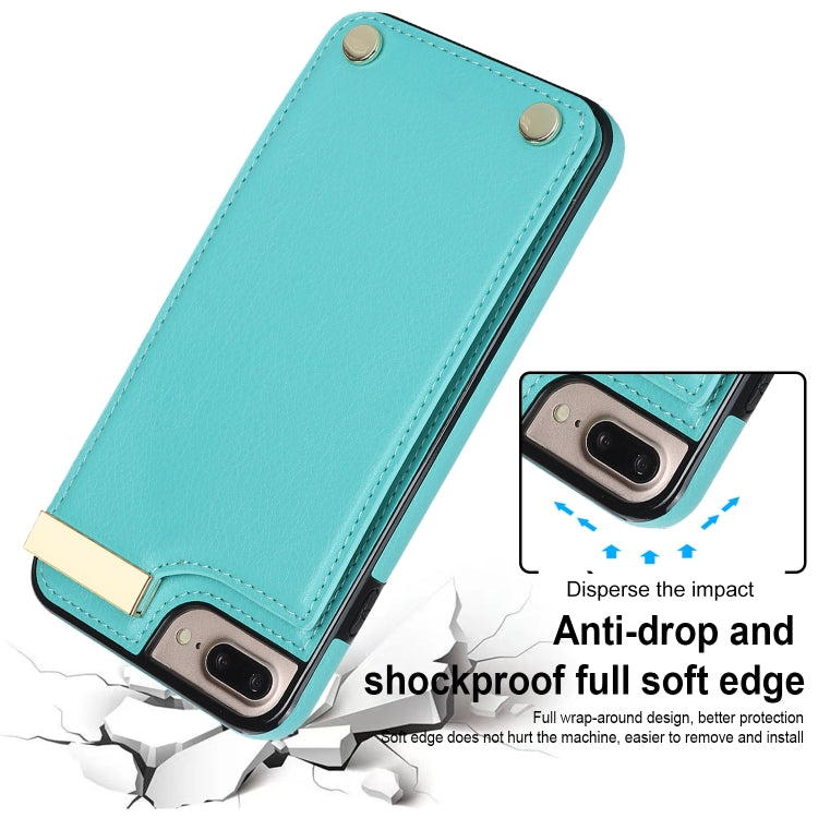 For iPhone 8 Plus / 7 Plus Metal Buckle Card Slots Phone Case(Green)