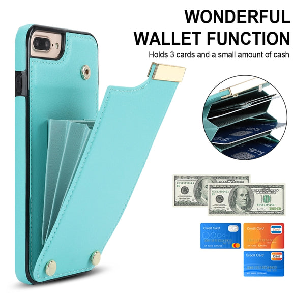 For iPhone 8 Plus / 7 Plus Metal Buckle Card Slots Phone Case(Green)
