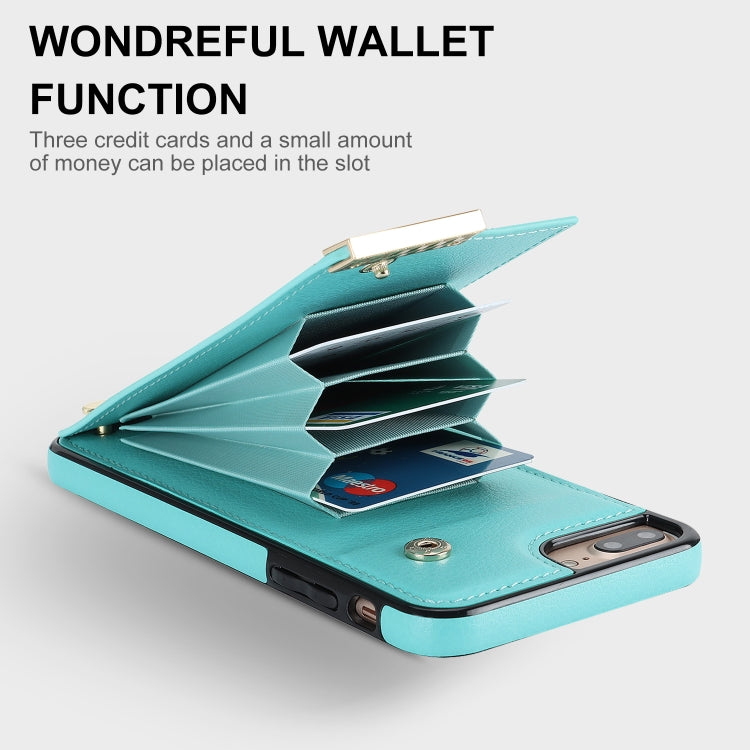 For iPhone 8 Plus / 7 Plus Metal Buckle Card Slots Phone Case(Green)