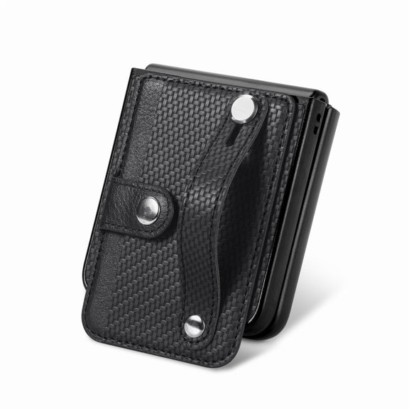 For Samsung Galaxy Z Flip5 Carbon Fiber Wristband Wallet Back Phone Case(Black)