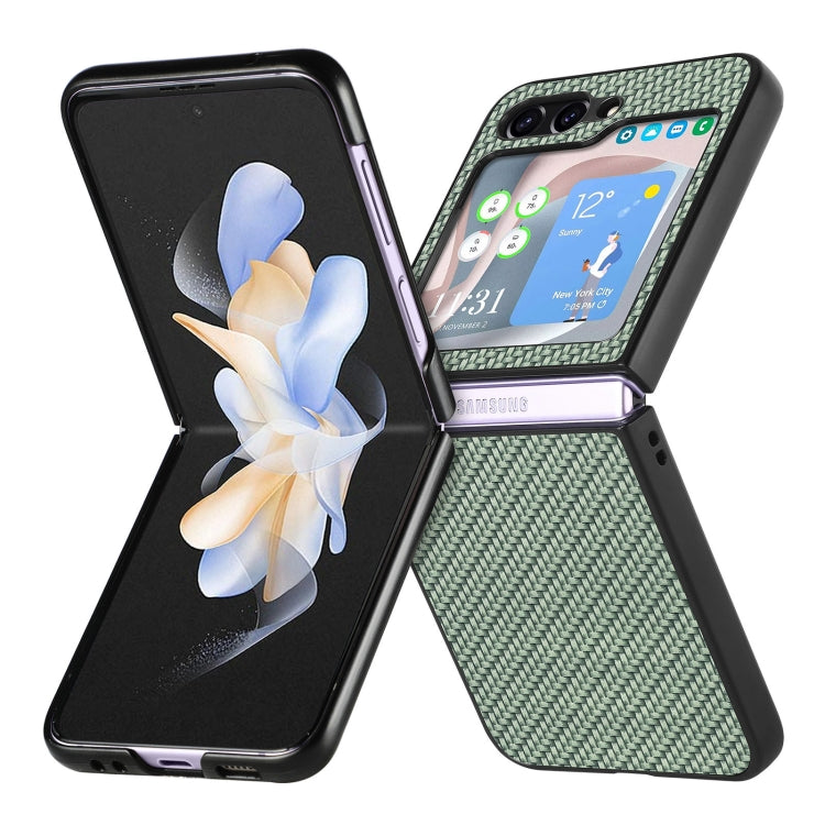 For Samsung Galaxy Z Flip5 Carbon Fiber Fold Back Phone Case(Green)