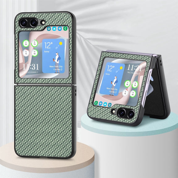 For Samsung Galaxy Z Flip5 Carbon Fiber Fold Back Phone Case(Green)
