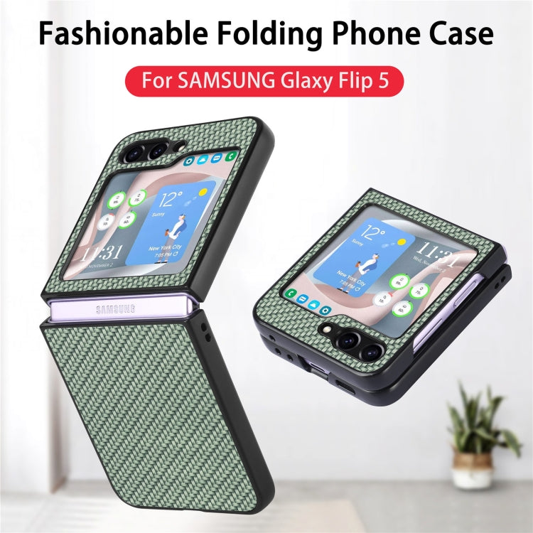 For Samsung Galaxy Z Flip5 Carbon Fiber Fold Back Phone Case(Green)
