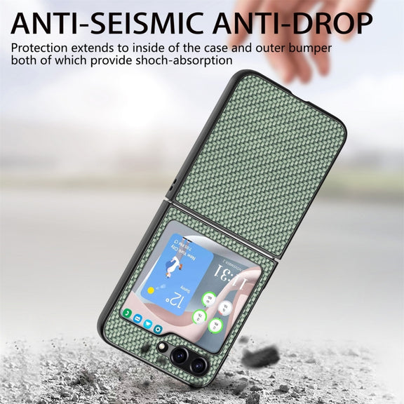 For Samsung Galaxy Z Flip5 Carbon Fiber Fold Back Phone Case(Green)