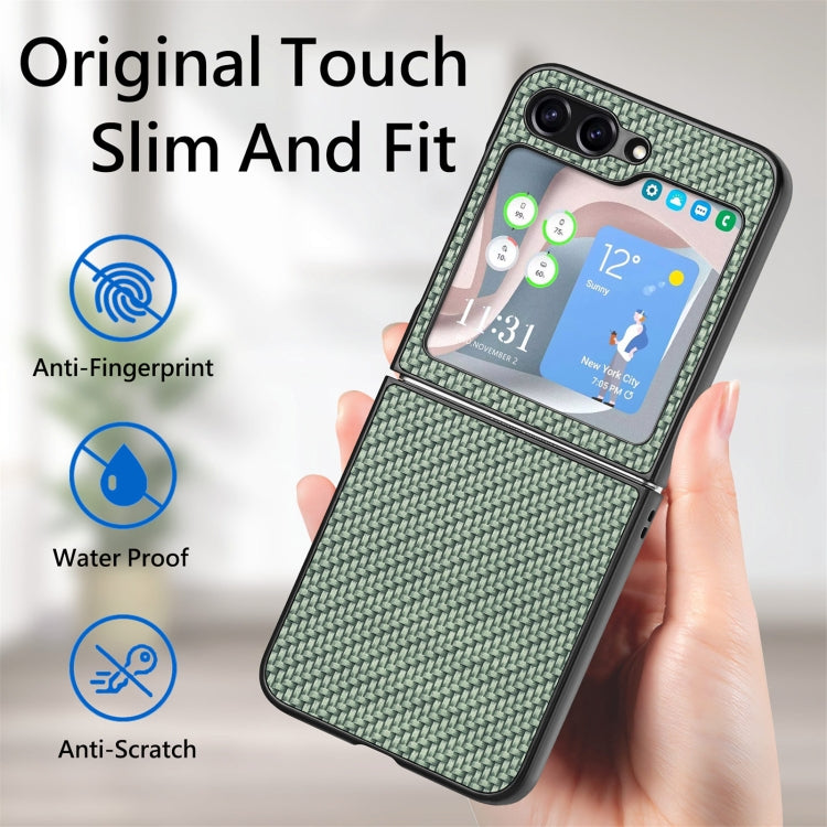 For Samsung Galaxy Z Flip5 Carbon Fiber Fold Back Phone Case(Green)