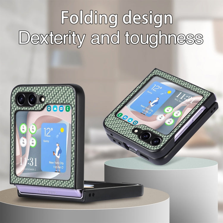 For Samsung Galaxy Z Flip5 Carbon Fiber Fold Back Phone Case(Green)