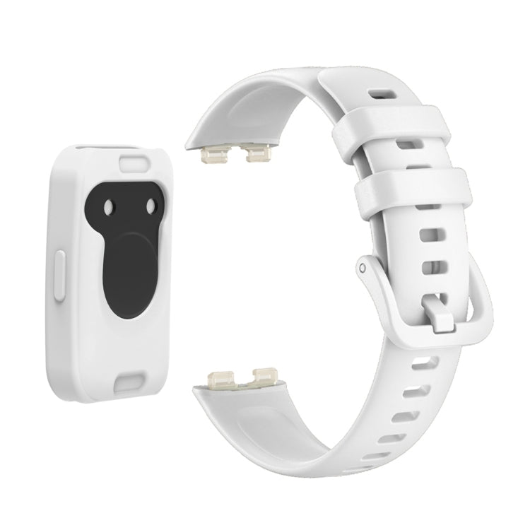 For Huawei Band 8 Silicone Protective Case + Silicone Watch Band Kit(White)