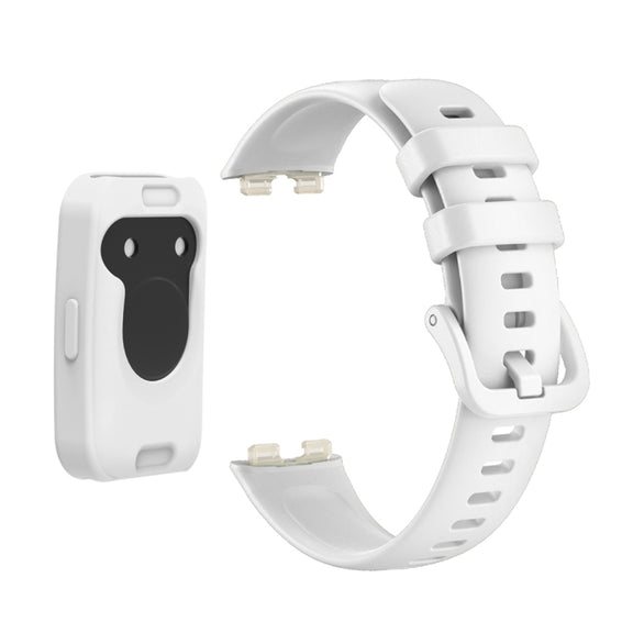 For Huawei Band 8 Silicone Protective Case + Silicone Watch Band Kit(White)