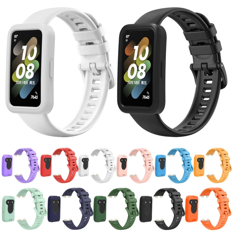 For Huawei Band 8 Silicone Protective Case + Silicone Watch Band Kit(Orange)