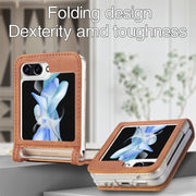 For Samsung Galaxy Z Flip5 Litchi Texture PU Card Fold Back Phone Case(Brown)