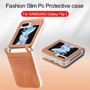 For Samsung Galaxy Z Flip5 Litchi Texture PU Card Fold Back Phone Case(Brown)