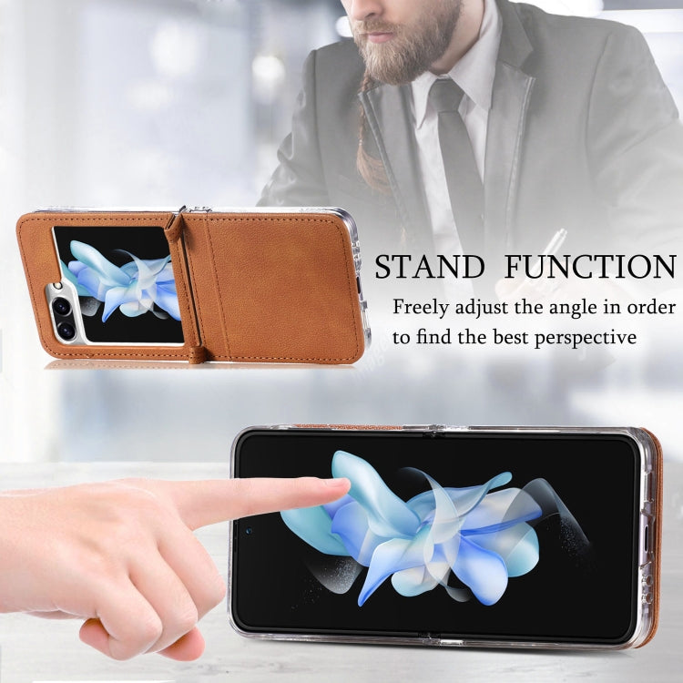 For Samsung Galaxy Z Flip5 Litchi Texture PU Card Fold Back Phone Case(Brown)
