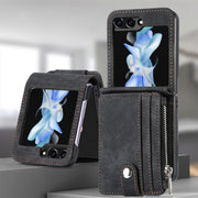 For Samsung Galaxy Z Flip5 Skin-feel PU Zipper Wallet Phone Case(Black)