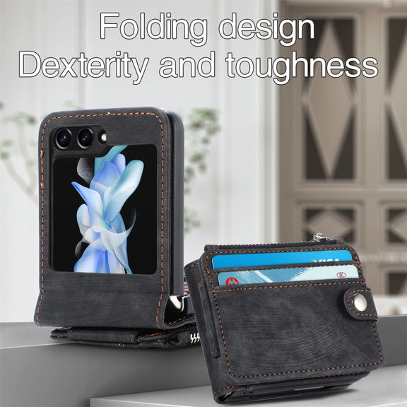 For Samsung Galaxy Z Flip5 Skin-feel PU Zipper Wallet Phone Case(Black)