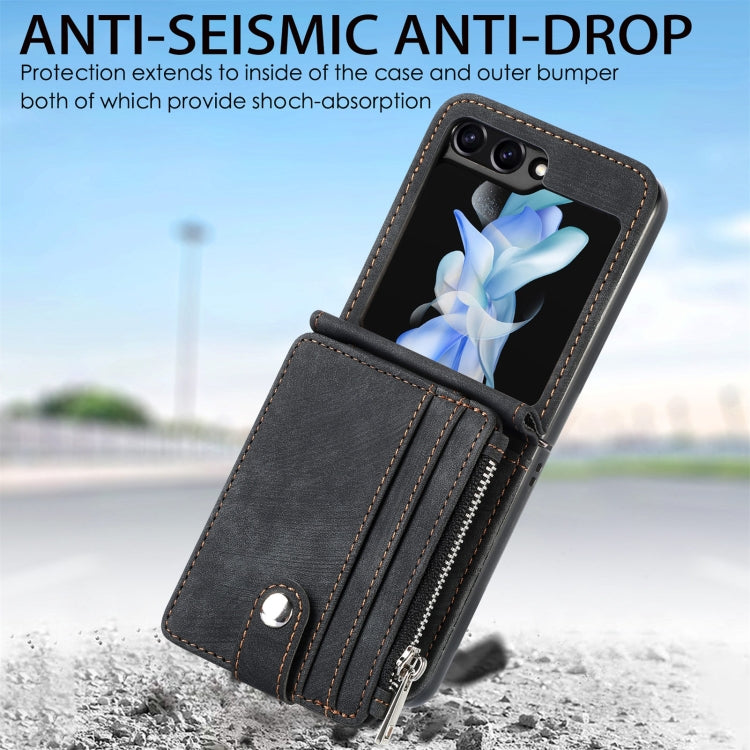 For Samsung Galaxy Z Flip5 Skin-feel PU Zipper Wallet Phone Case(Black)