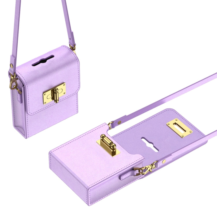 For Samsung Galaxy Z Flip5 GKK Plain Weave Mini Backpack Slim Phone Case with Ring(Purple)