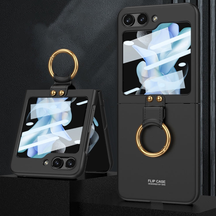 For Samsung Galaxy Z Flip5 GKK Ultra-thin PC Full Coverage Phone Case with Ring Holder / Tempered Film(Black)