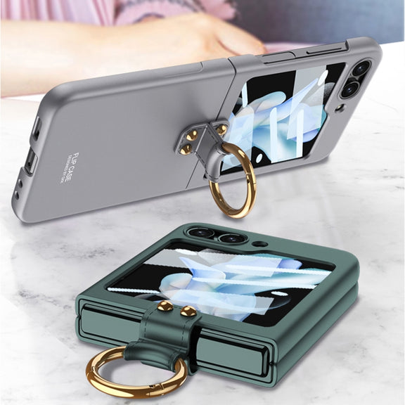 For Samsung Galaxy Z Flip5 GKK Ultra-thin PC Full Coverage Phone Case with Ring Holder / Tempered Film(Silver)
