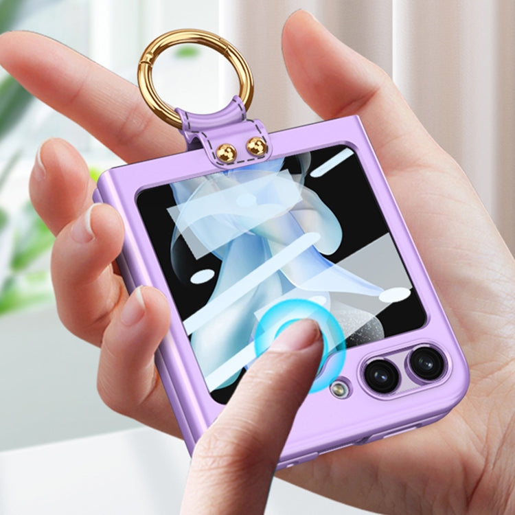 For Samsung Galaxy Z Flip5 GKK Ultra-thin PC Full Coverage Phone Case with Ring Holder / Tempered Film(Silver)