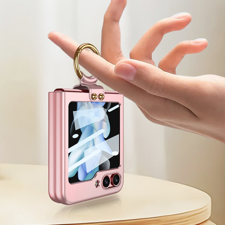 For Samsung Galaxy Z Flip5 GKK Ultra-thin PC Full Coverage Phone Case with Ring Holder / Tempered Film(Silver)