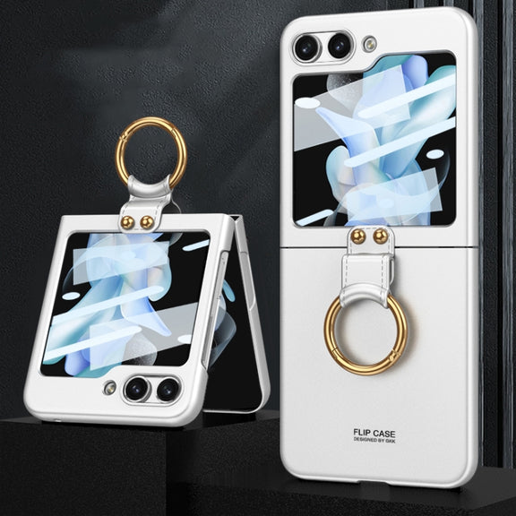 For Samsung Galaxy Z Flip5 GKK Ultra-thin PC Full Coverage Phone Case with Ring Holder / Tempered Film(Silver)