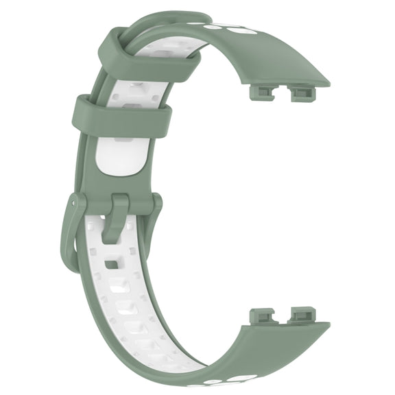 For Huawei Band 8 Two Color Silicone Replacement Watch Band(Light Green White)