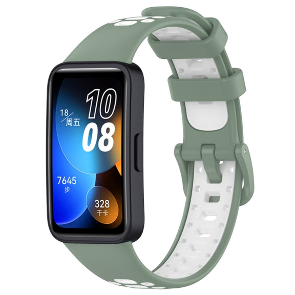 For Huawei Band 8 Two Color Silicone Replacement Watch Band(Light Green White)