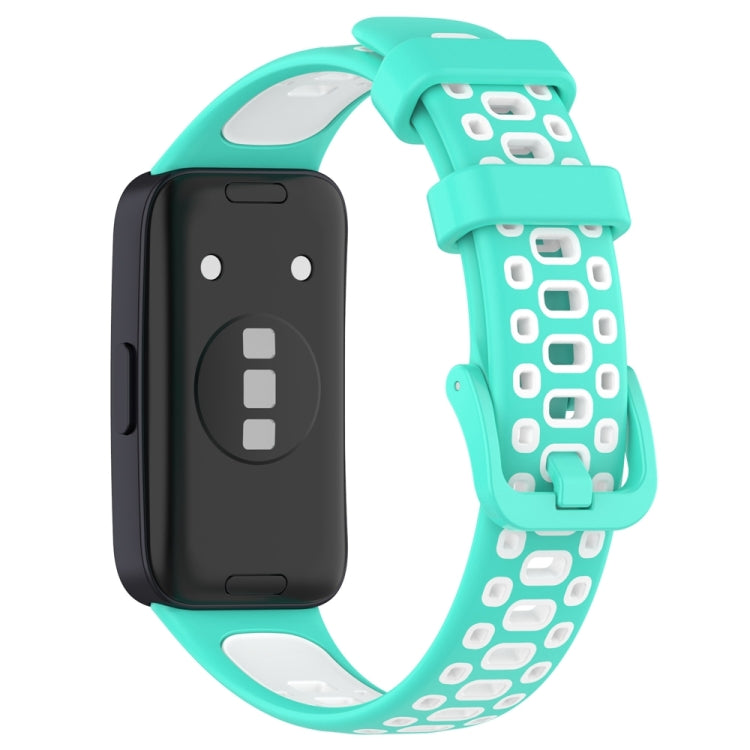 For Huawei Band 8 Two Color Silicone Replacement Watch Band(Cyan White)
