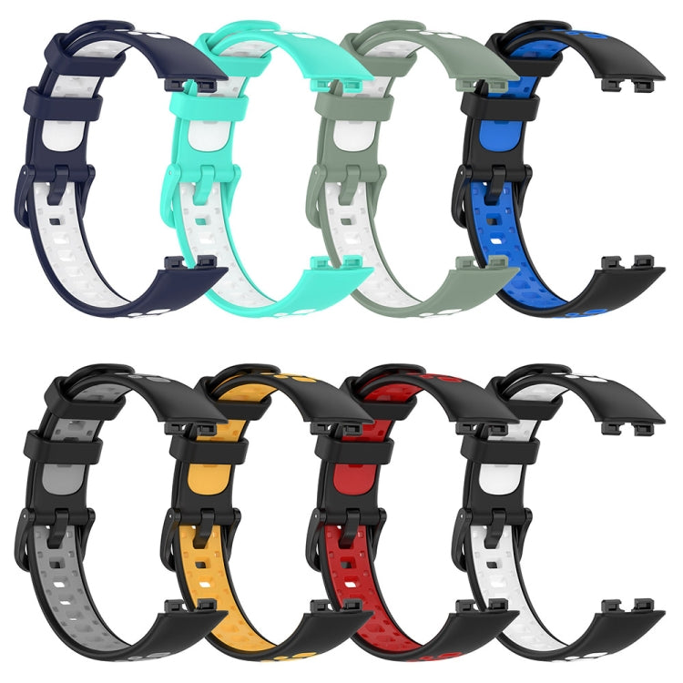 For Huawei Band 8 Two Color Silicone Replacement Watch Band(Light Green White)