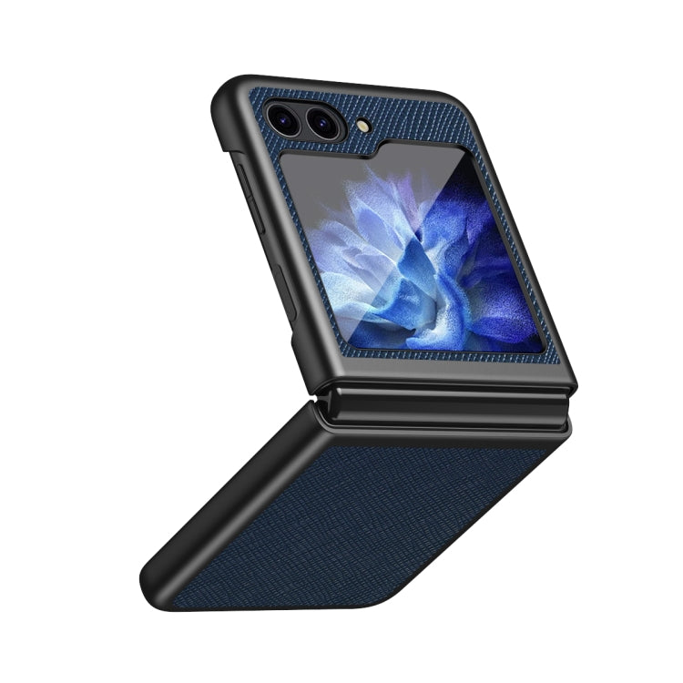 For Samsung Galaxy Z Flip5 Cross Texture All Inclusive Shockproof Protective Phone Case(Blue)