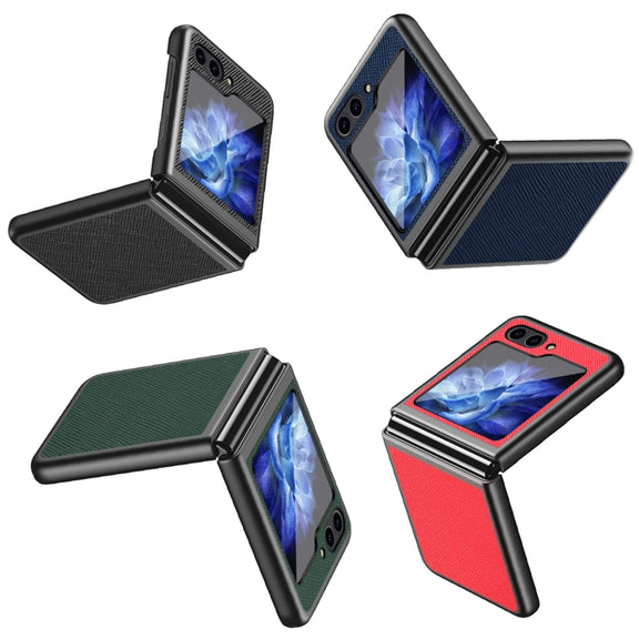 For Samsung Galaxy Z Flip5 Cross Texture All Inclusive Shockproof Protective Phone Case(Blue)