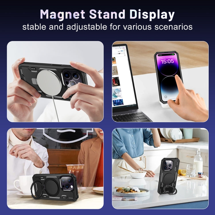 For iPhone 14 Pro Patronus MagSafe Magnetic Holder Phone Case(Black)
