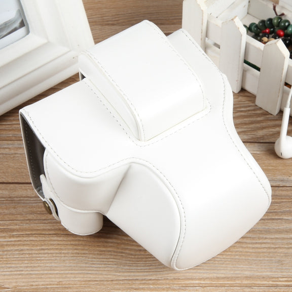 For Canon EOS R50 Full Body Magnetic Leather Camera Case Bag with Strap, Deluxe Edition(White)