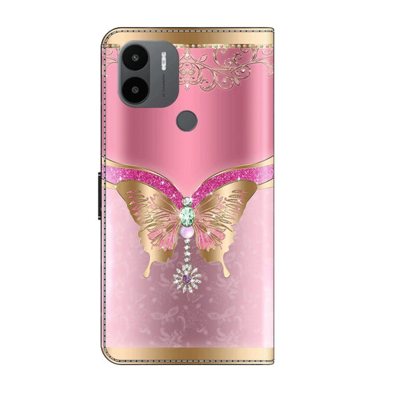 For Xiaomi Redmi A1+ / A2 / A2+ Crystal 3D Shockproof Protective Leather Phone Case(Pink Bottom Butterfly)