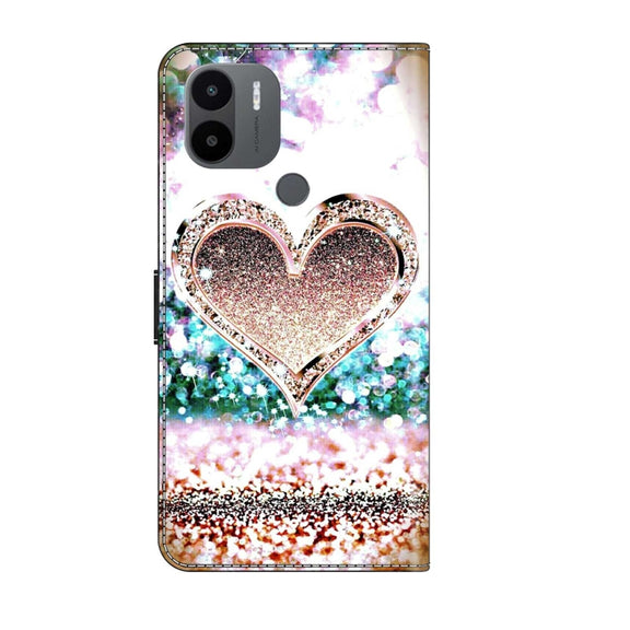 For Xiaomi Redmi A1+ / A2 / A2+ Crystal 3D Shockproof Protective Leather Phone Case(Pink Diamond Heart)