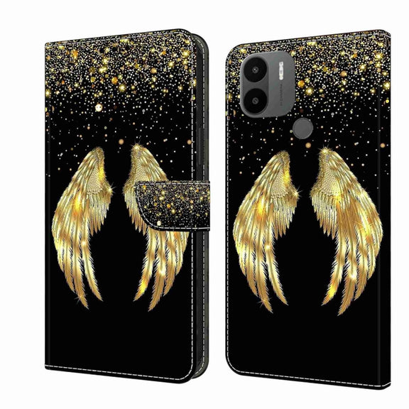 For Xiaomi Redmi A1+ / A2 / A2+ Crystal 3D Shockproof Protective Leather Phone Case(Golden Wings)