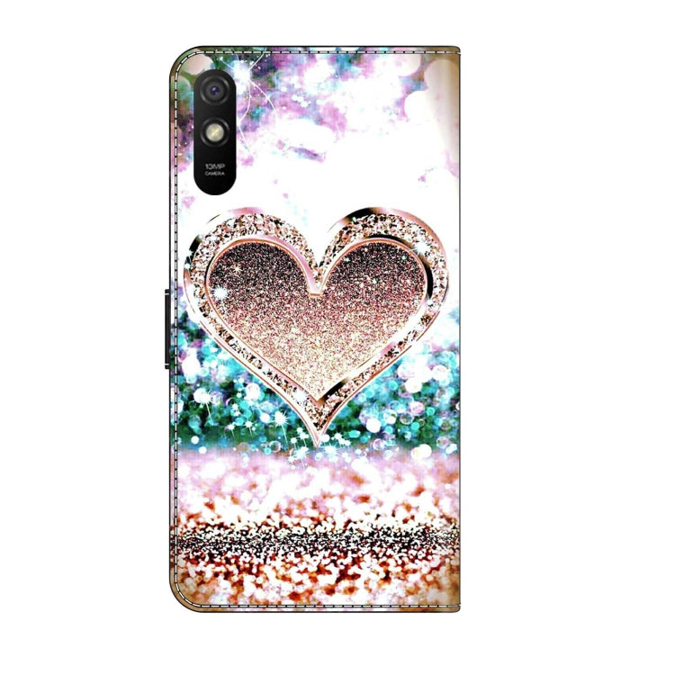 For Xiaomi Redmi 9A Crystal 3D Shockproof Protective Leather Phone Case(Pink Diamond Heart)
