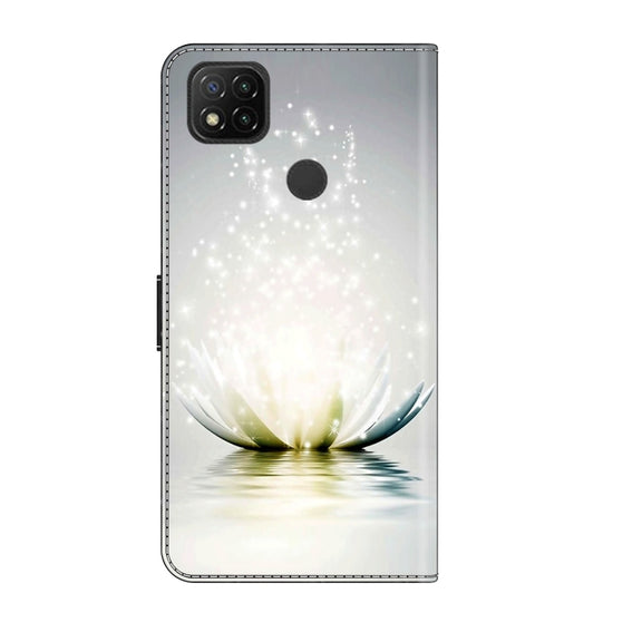 For Xiaomi Redmi 9C Crystal 3D Shockproof Protective Leather Phone Case(Light Lotus)