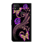 For Xiaomi Redmi 9C Crystal 3D Shockproof Protective Leather Phone Case(Purple Flower Butterfly)