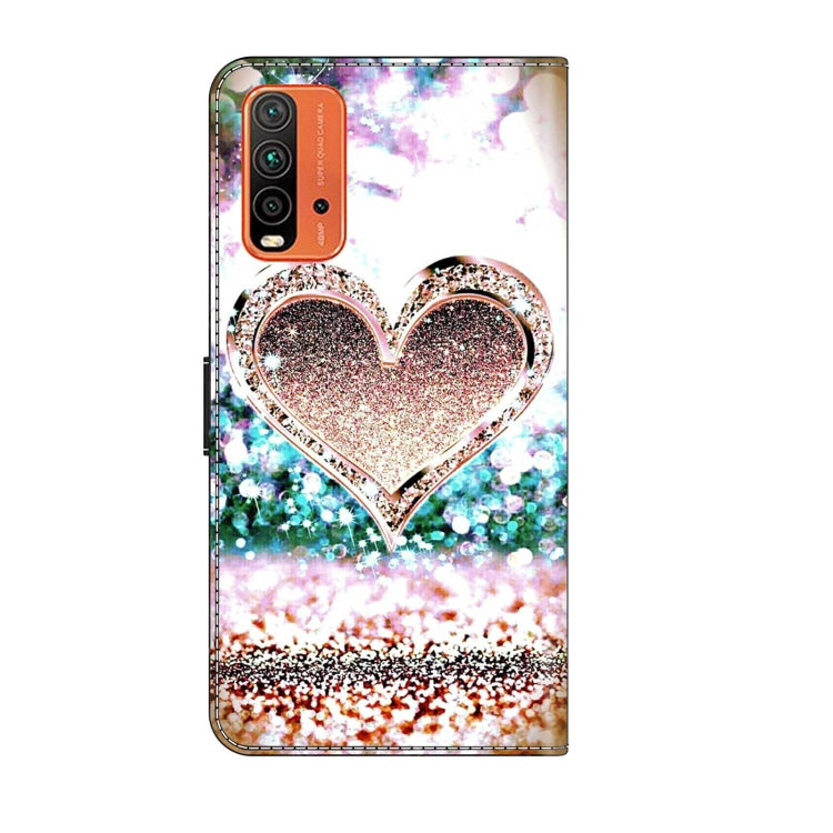 For Xiaomi Redmi 9T Crystal 3D Shockproof Protective Leather Phone Case(Pink Diamond Heart)