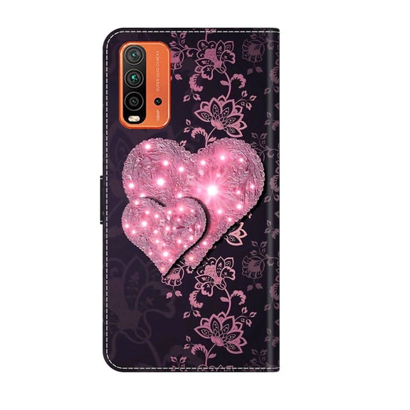 For Xiaomi Redmi 9T Crystal 3D Shockproof Protective Leather Phone Case(Lace Love)