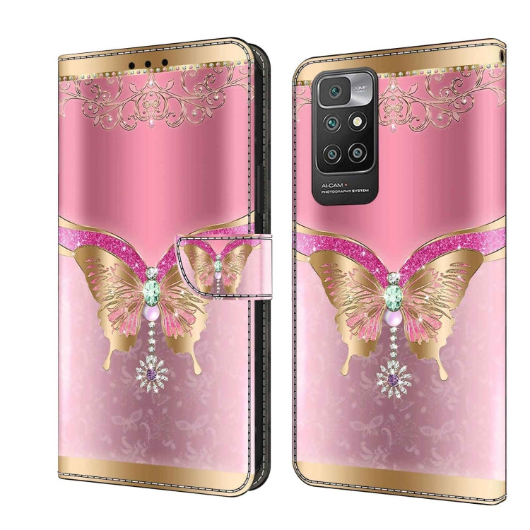 For Xiaomi Redmi 10 Crystal 3D Shockproof Protective Leather Phone Case(Pink Bottom Butterfly)