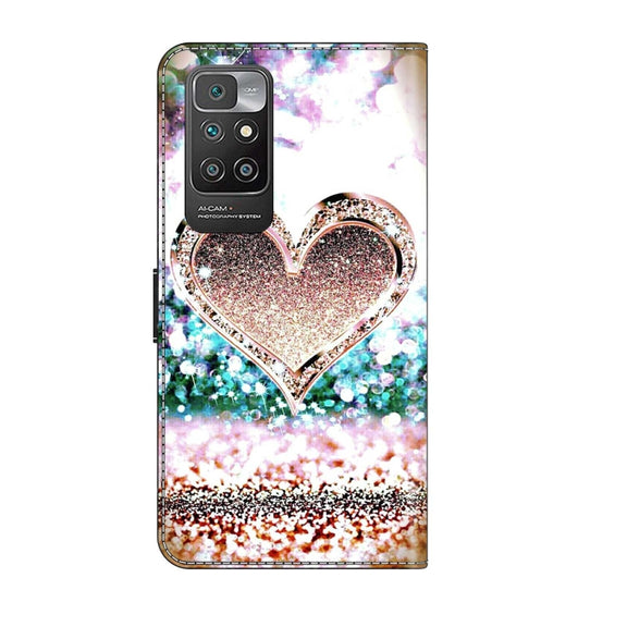 For Xiaomi Redmi 10 Crystal 3D Shockproof Protective Leather Phone Case(Pink Diamond Heart)
