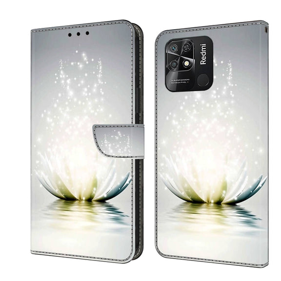 For Xiaomi Redmi 10C Crystal 3D Shockproof Protective Leather Phone Case(Light Lotus)