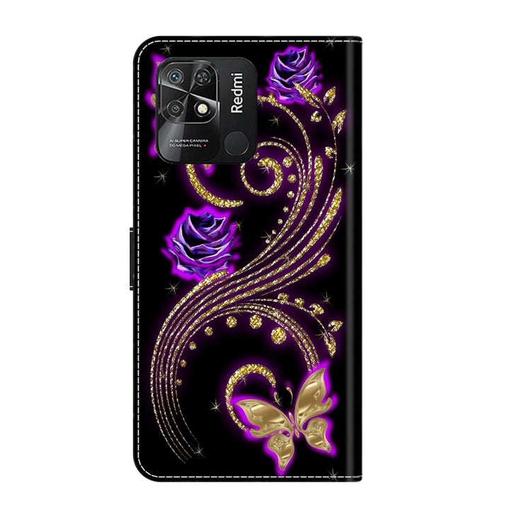 For Xiaomi Redmi 10C Crystal 3D Shockproof Protective Leather Phone Case(Purple Flower Butterfly)