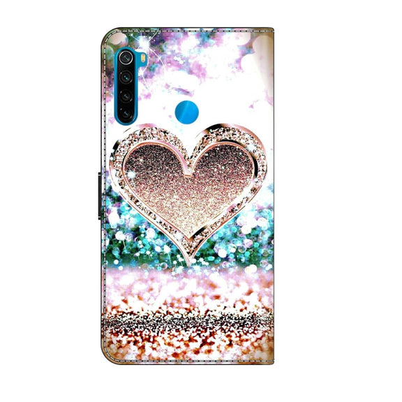 For Xiaomi Redmi Note 8T Crystal 3D Shockproof Protective Leather Phone Case(Pink Diamond Heart)