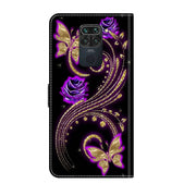 For Xiaomi Redmi Note 9 Crystal 3D Shockproof Protective Leather Phone Case(Purple Flower Butterfly)