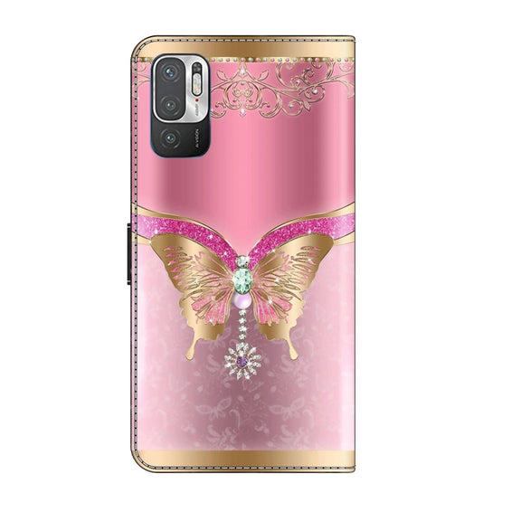 For Xiaomi Redmi Note 10 5G Crystal 3D Shockproof Protective Leather Phone Case(Pink Bottom Butterfly)