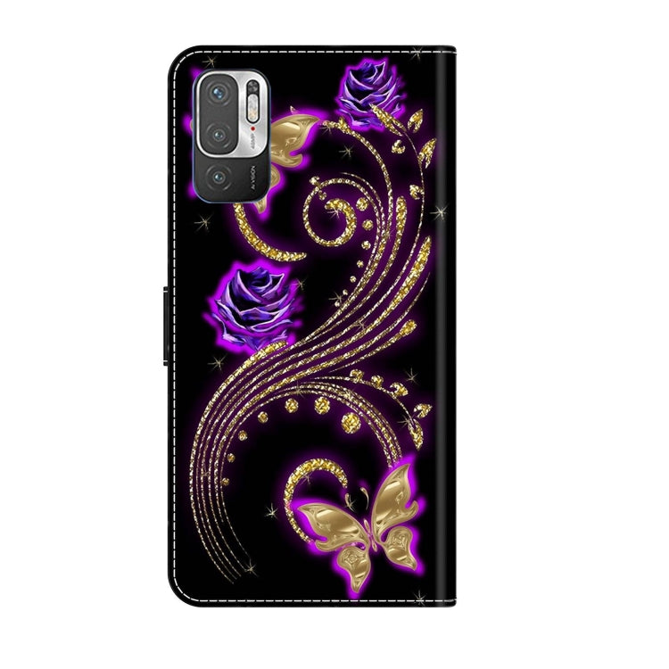 For Xiaomi Redmi Note 10 5G Crystal 3D Shockproof Protective Leather Phone Case(Purple Flower Butterfly)
