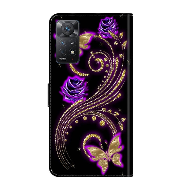 For Xiaomi Redmi Note 11 Pro 5G / 4G Global Crystal 3D Shockproof Protective Leather Phone Case(Purple Flower Butterfly)